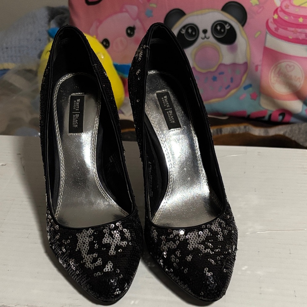 White House Black Market black sequin Athena heels 10M